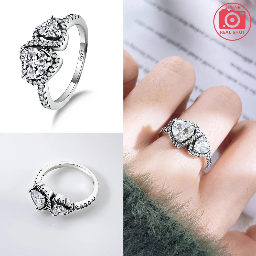 Zircon Blue Crystal Heart Bow Rings