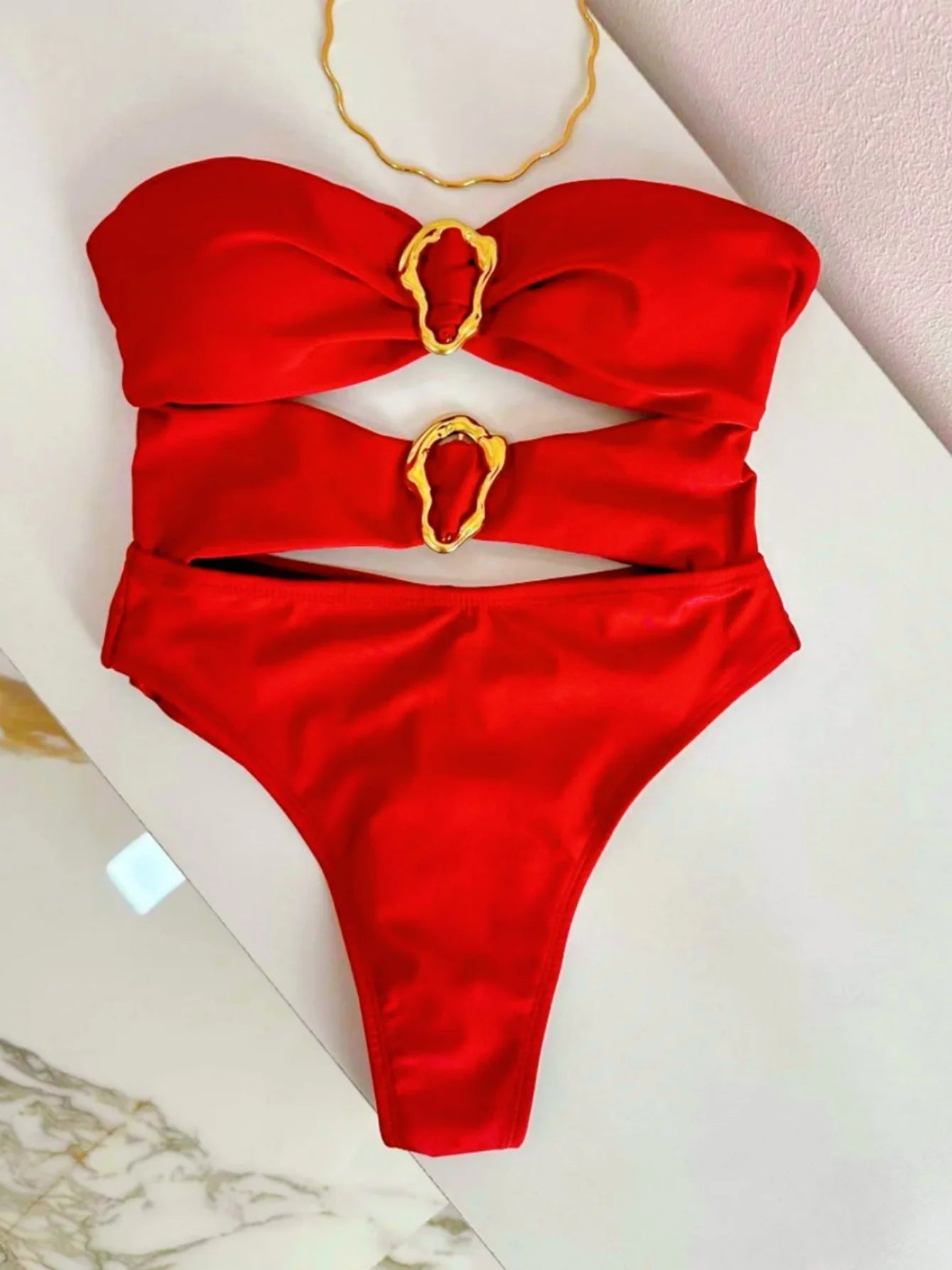 3 Colors Sexy Metal Rings Cut Out Women Swimwear One Piece Swimsuit Female