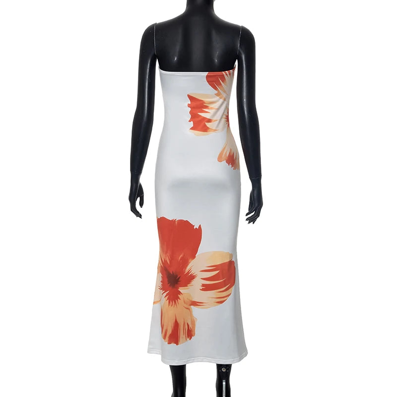 CUTENOVA Women's 2025 New Flower Printed Tubeless Dress