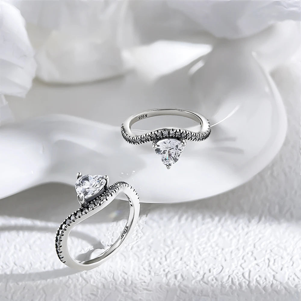 Zircon Blue Crystal Heart Bow Rings