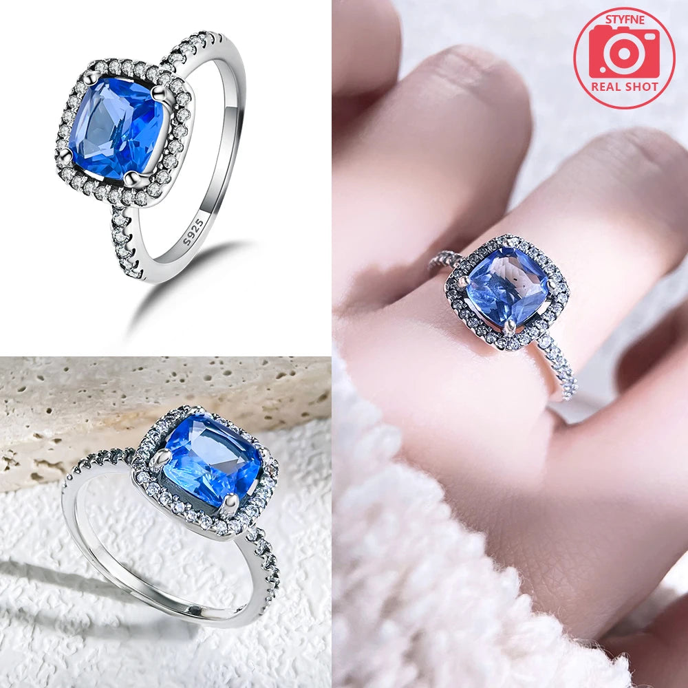 Zircon Blue Crystal Heart Bow Rings