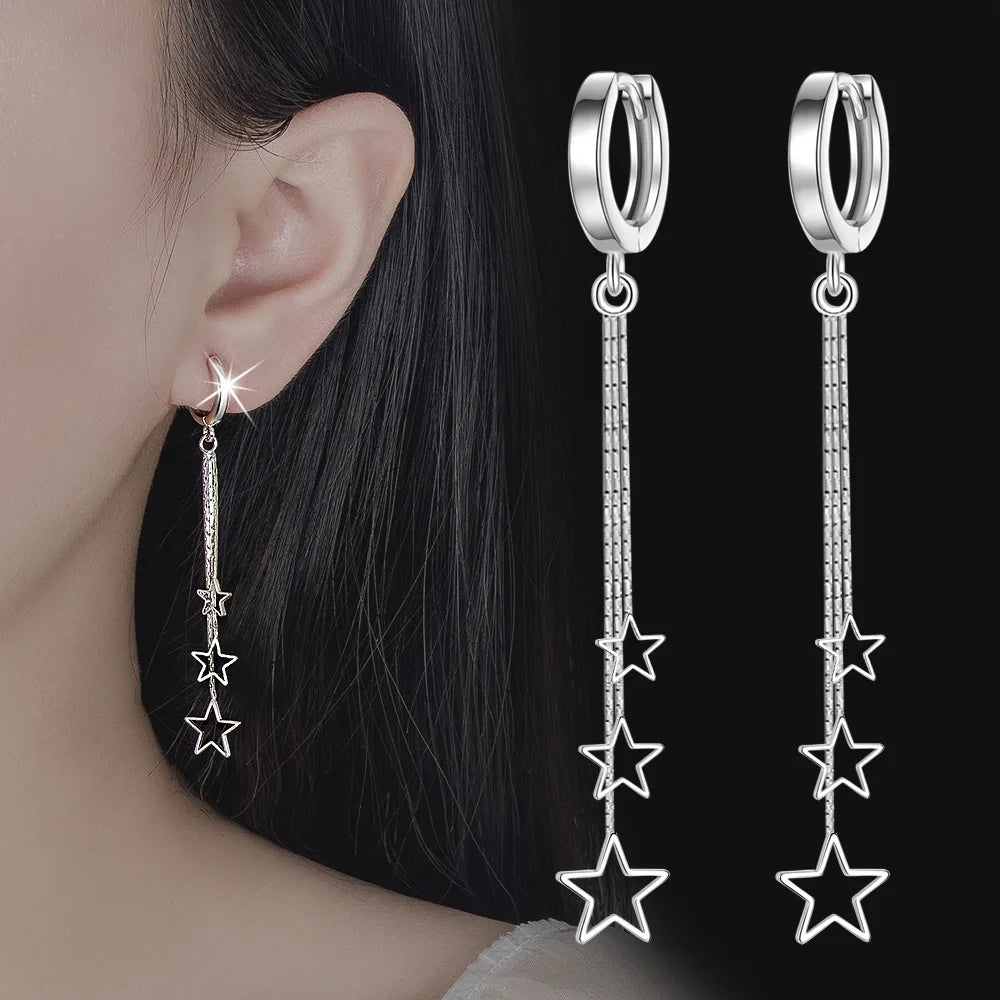 925 Sterling Silver Hoop Earrings Moon Star