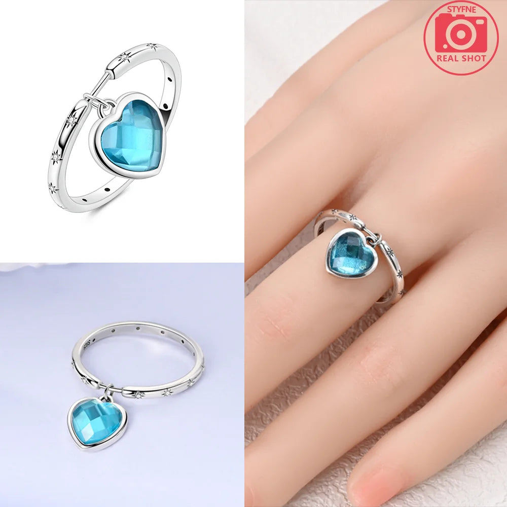 Zircon Blue Crystal Heart Bow Rings