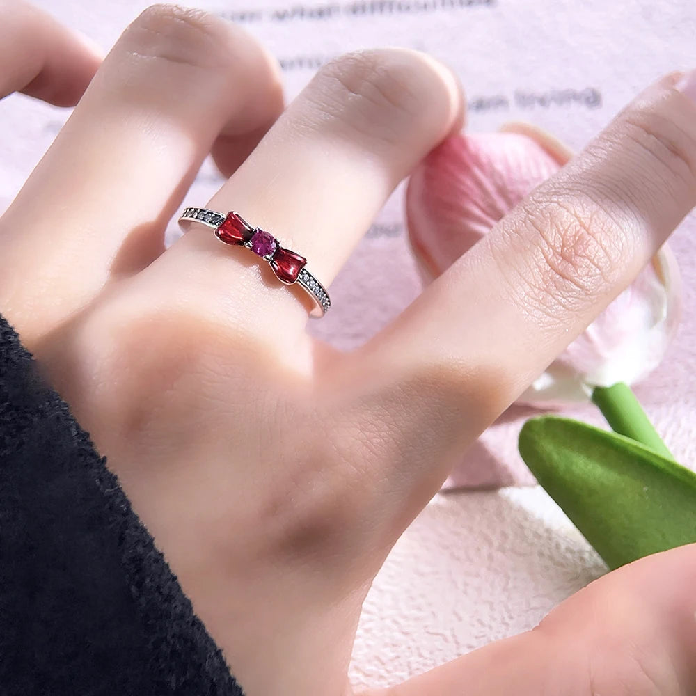 Zircon Blue Crystal Heart Bow Rings