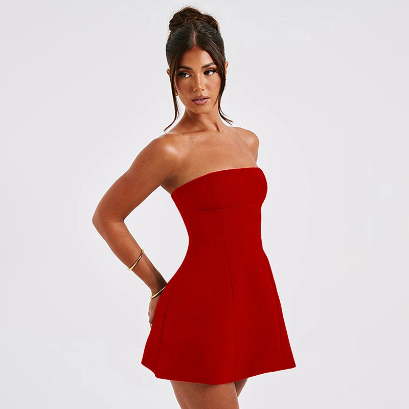A-Line Dress Women's Summer New Solid Sleeveless Off Shoulder