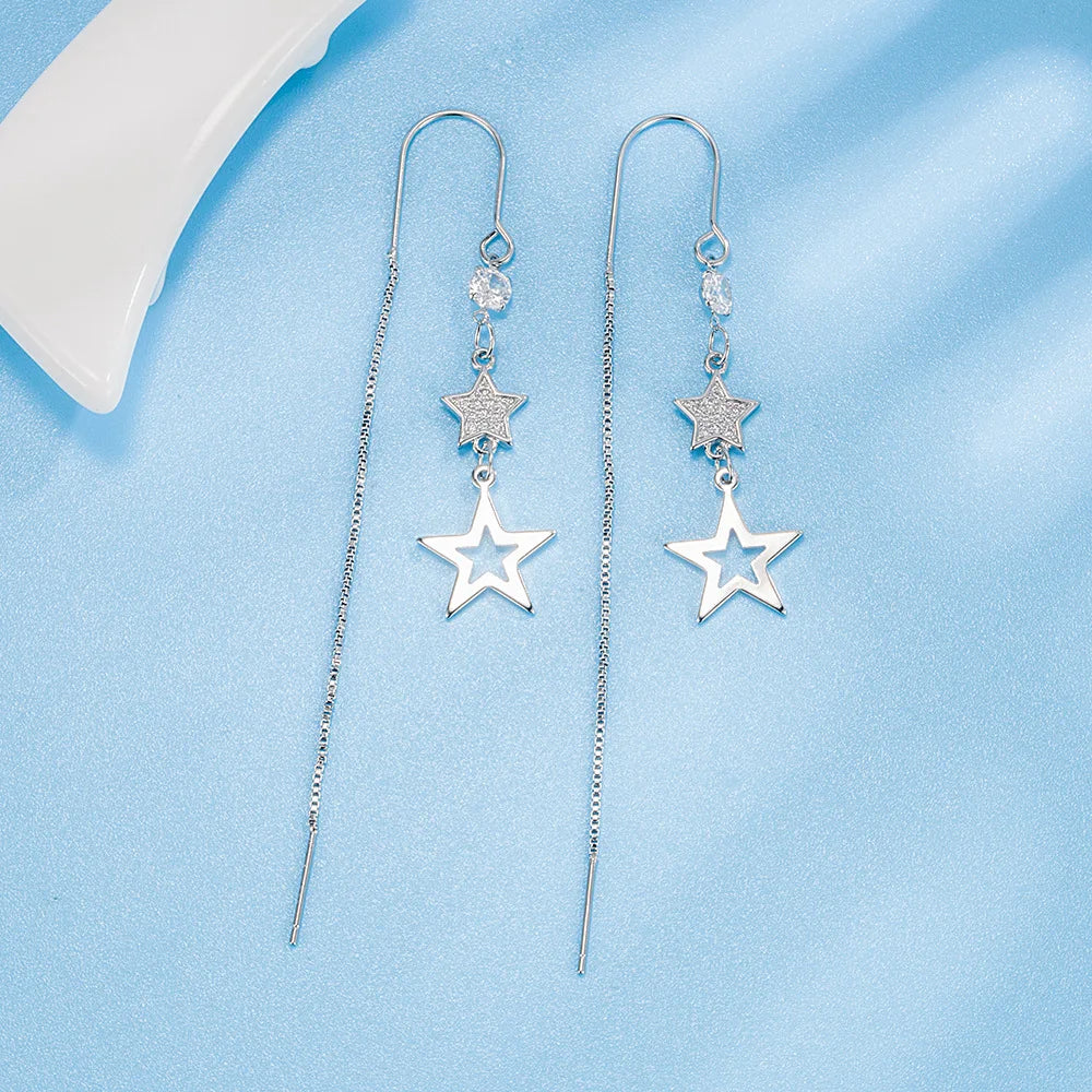 925 Sterling Silver Hoop Earrings Moon Star