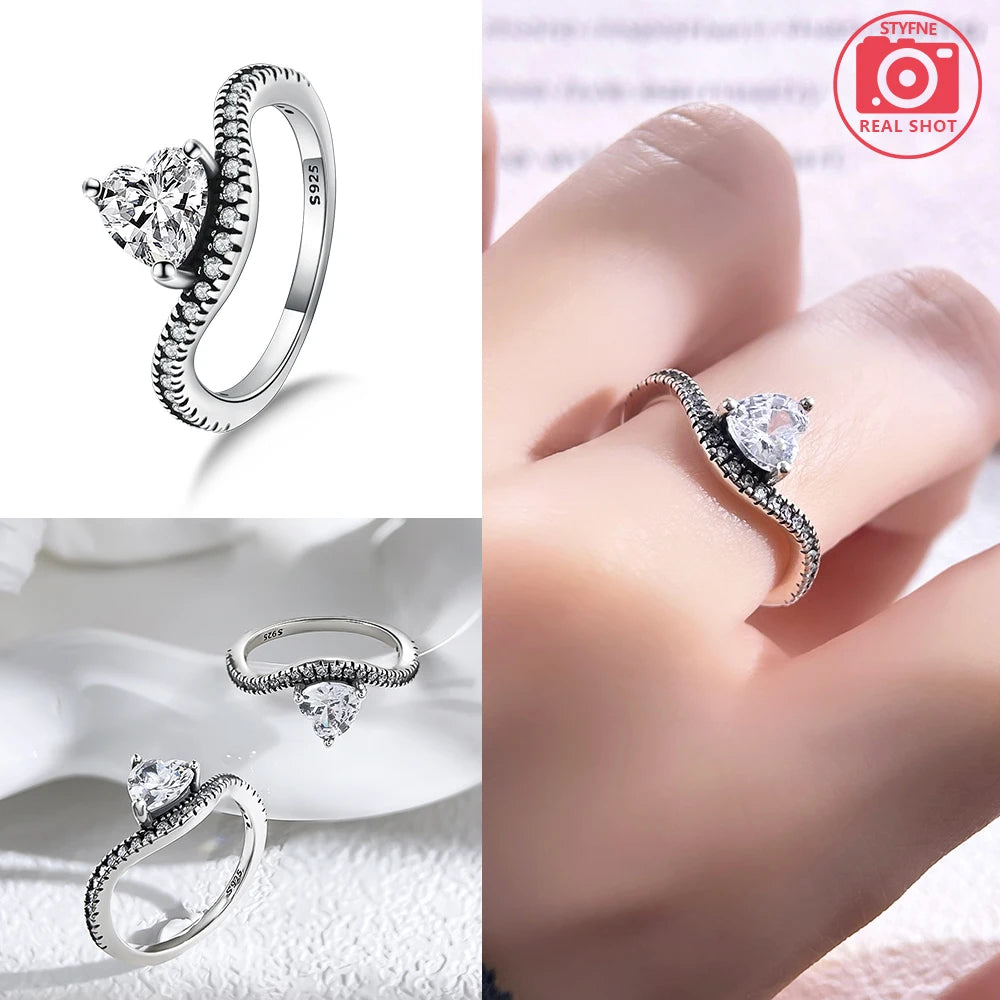 Zircon Blue Crystal Heart Bow Rings