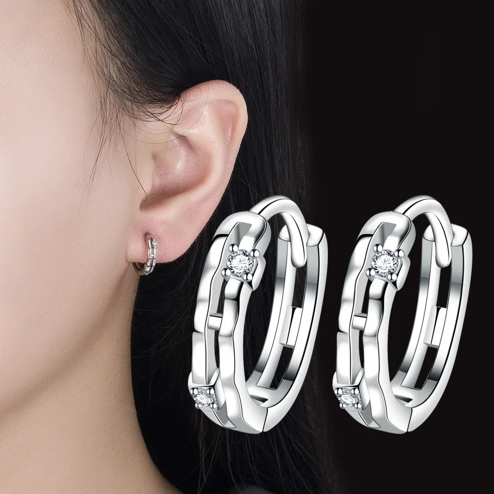 925 Sterling Silver Hoop Earrings Moon Star