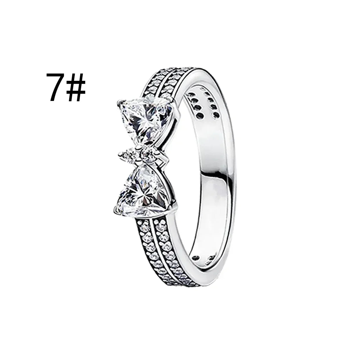 Pink Bow Set Silver Colorful Zircon Ring Earrings