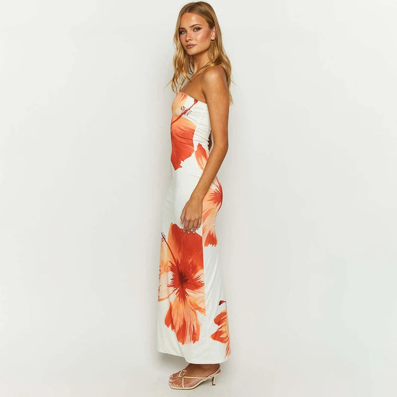 CUTENOVA Women's 2025 New Flower Printed Tubeless Dress