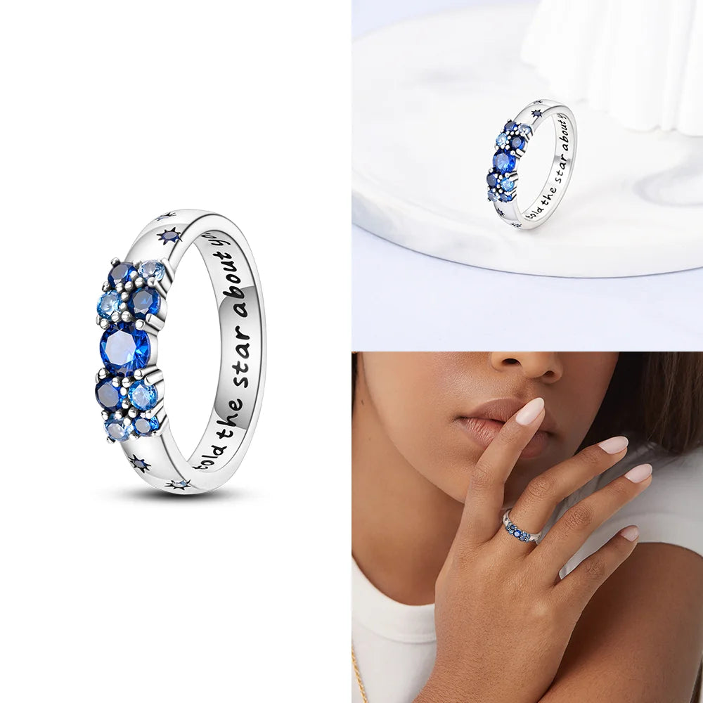 Zircon Blue Crystal Heart Bow Rings
