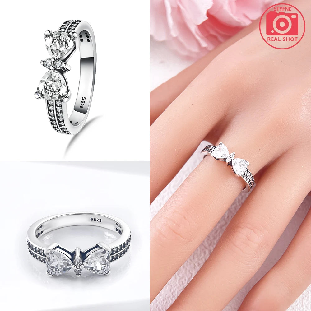 Zircon Blue Crystal Heart Bow Rings
