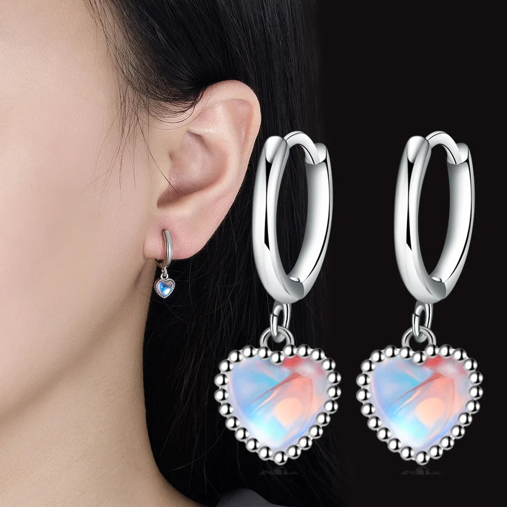 925 Sterling Silver Hoop Earrings Moon Star