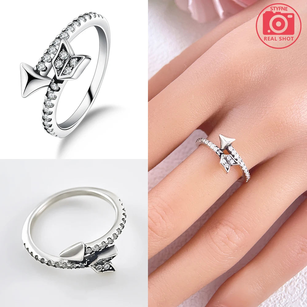 Zircon Blue Crystal Heart Bow Rings