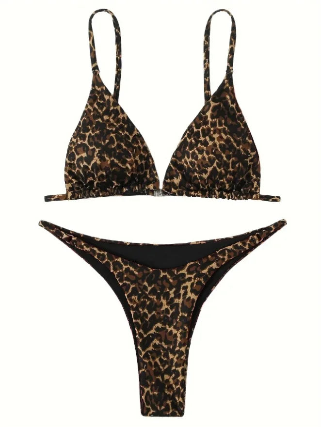 2024 Micro Leopard Bikini Women High Cut Bandage Push Up