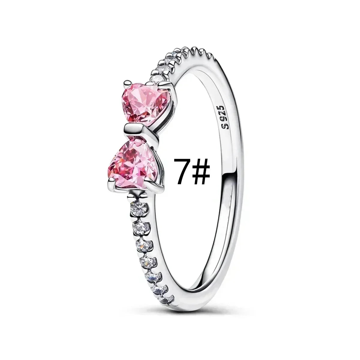 Pink Bow Set Silver Colorful Zircon Ring Earrings