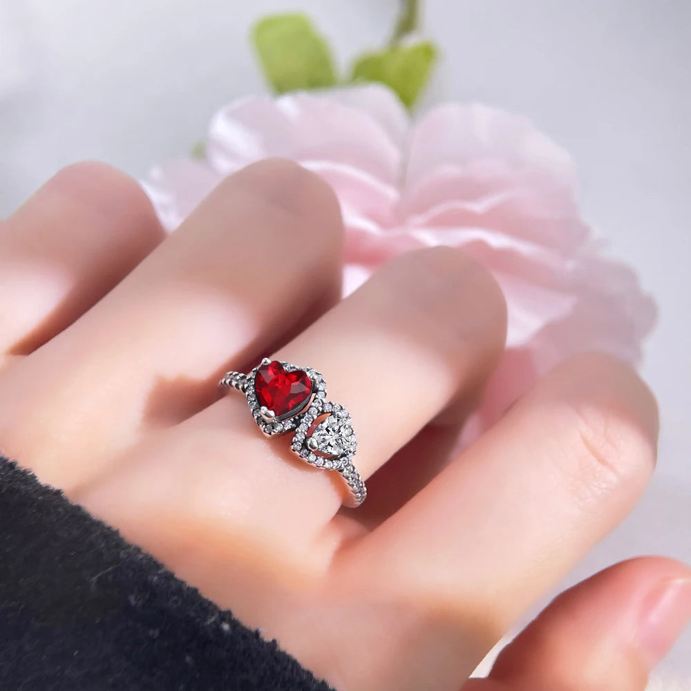 Zircon Blue Crystal Heart Bow Rings