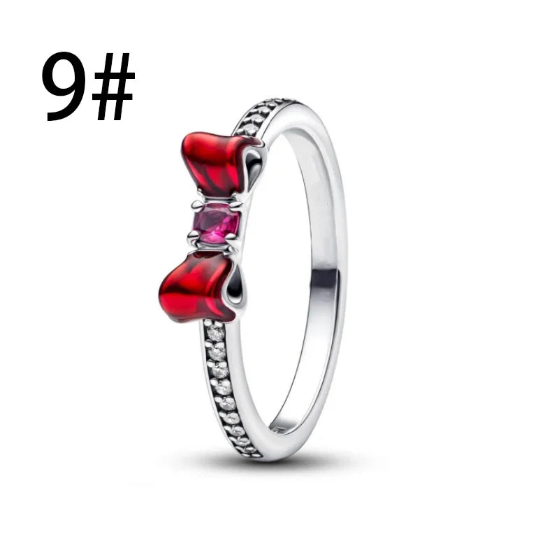 Pink Bow Set Silver Colorful Zircon Ring Earrings