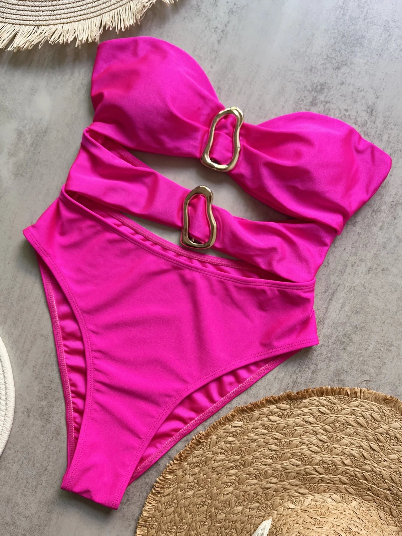 3 Colors Sexy Metal Rings Cut Out Women Swimwear One Piece Swimsuit Female