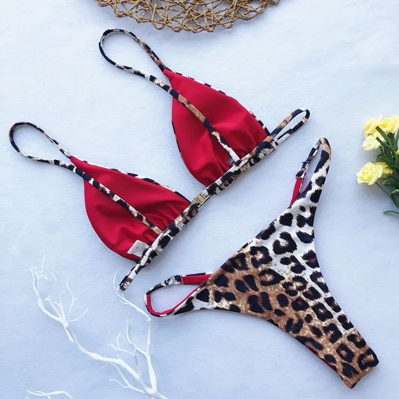 2024 Micro Leopard Bikini Women High Cut Bandage Push Up