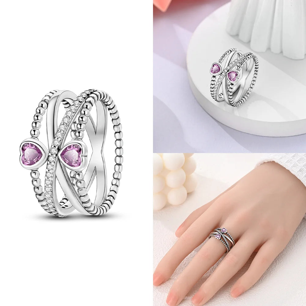 Zircon Blue Crystal Heart Bow Rings