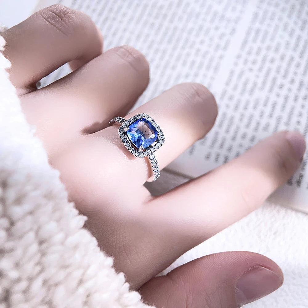 Zircon Blue Crystal Heart Bow Rings