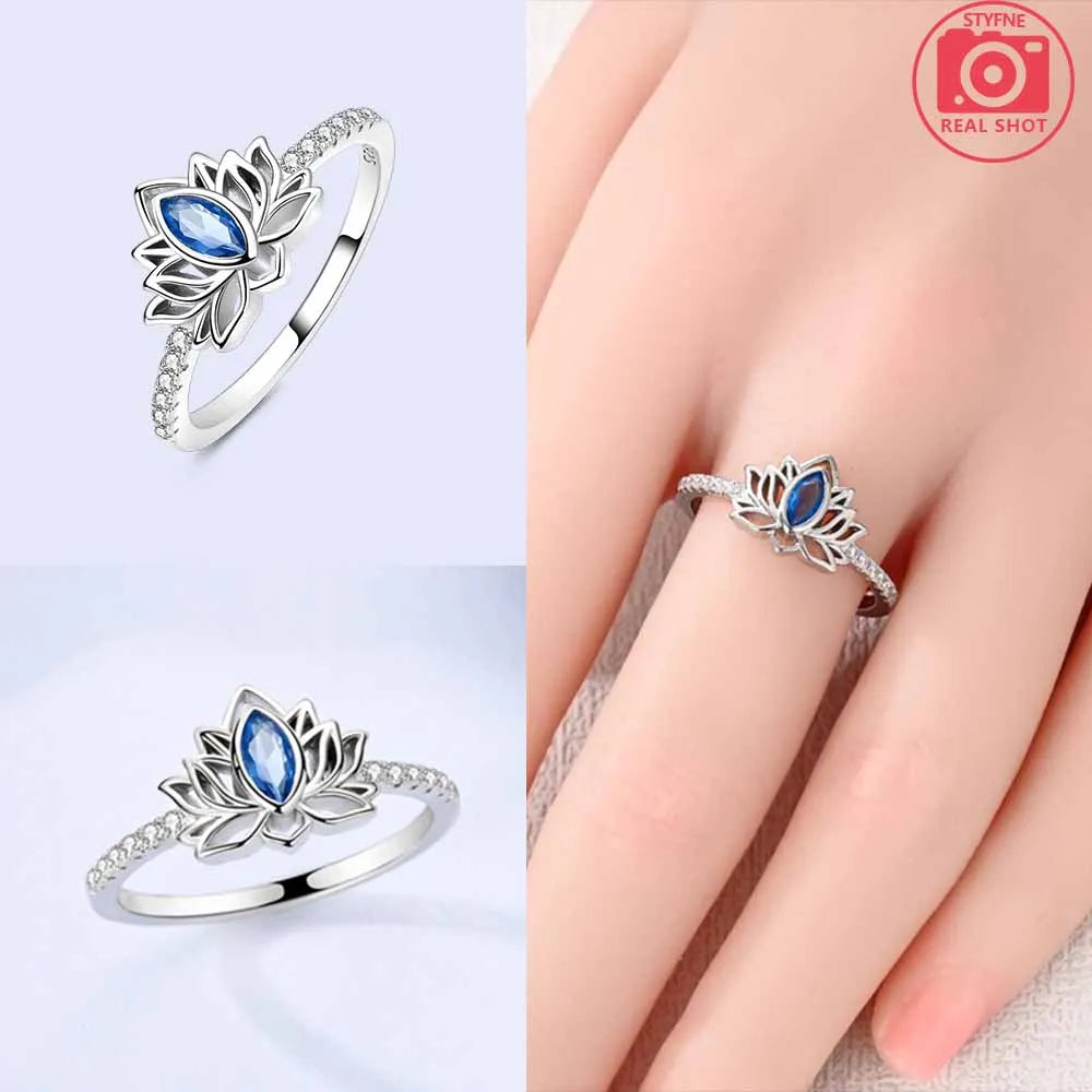 Zircon Blue Crystal Heart Bow Rings