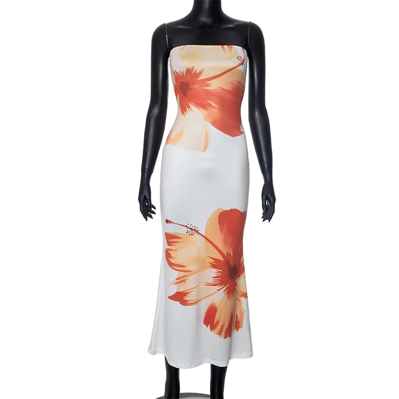 CUTENOVA Women's 2025 New Flower Printed Tubeless Dress