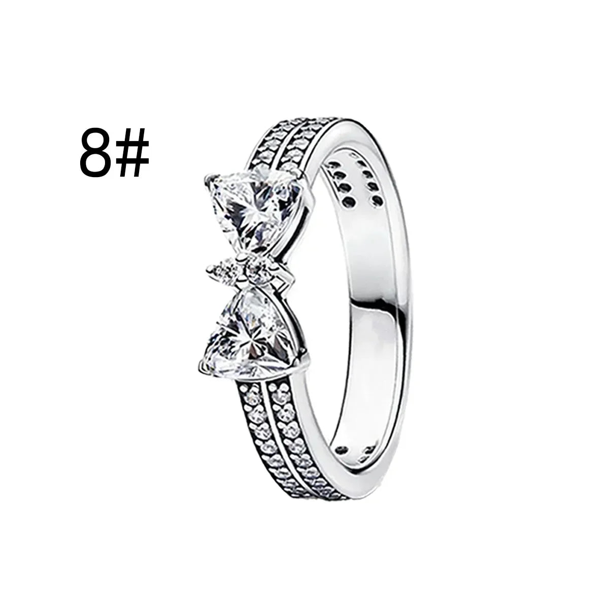Pink Bow Set Silver Colorful Zircon Ring Earrings