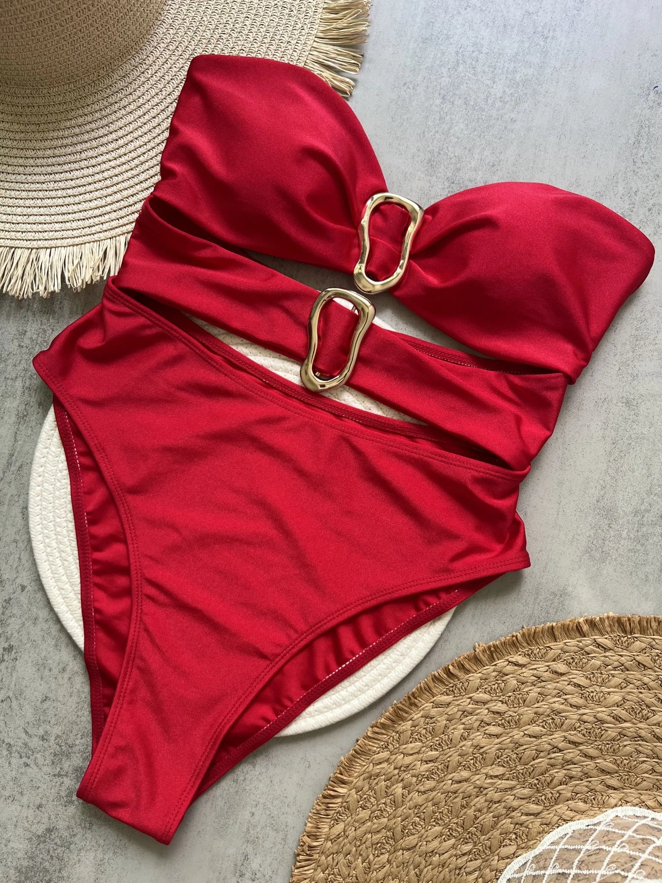 3 Colors Sexy Metal Rings Cut Out Women Swimwear One Piece Swimsuit Female