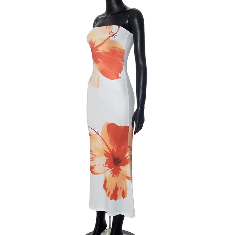 CUTENOVA Women's 2025 New Flower Printed Tubeless Dress