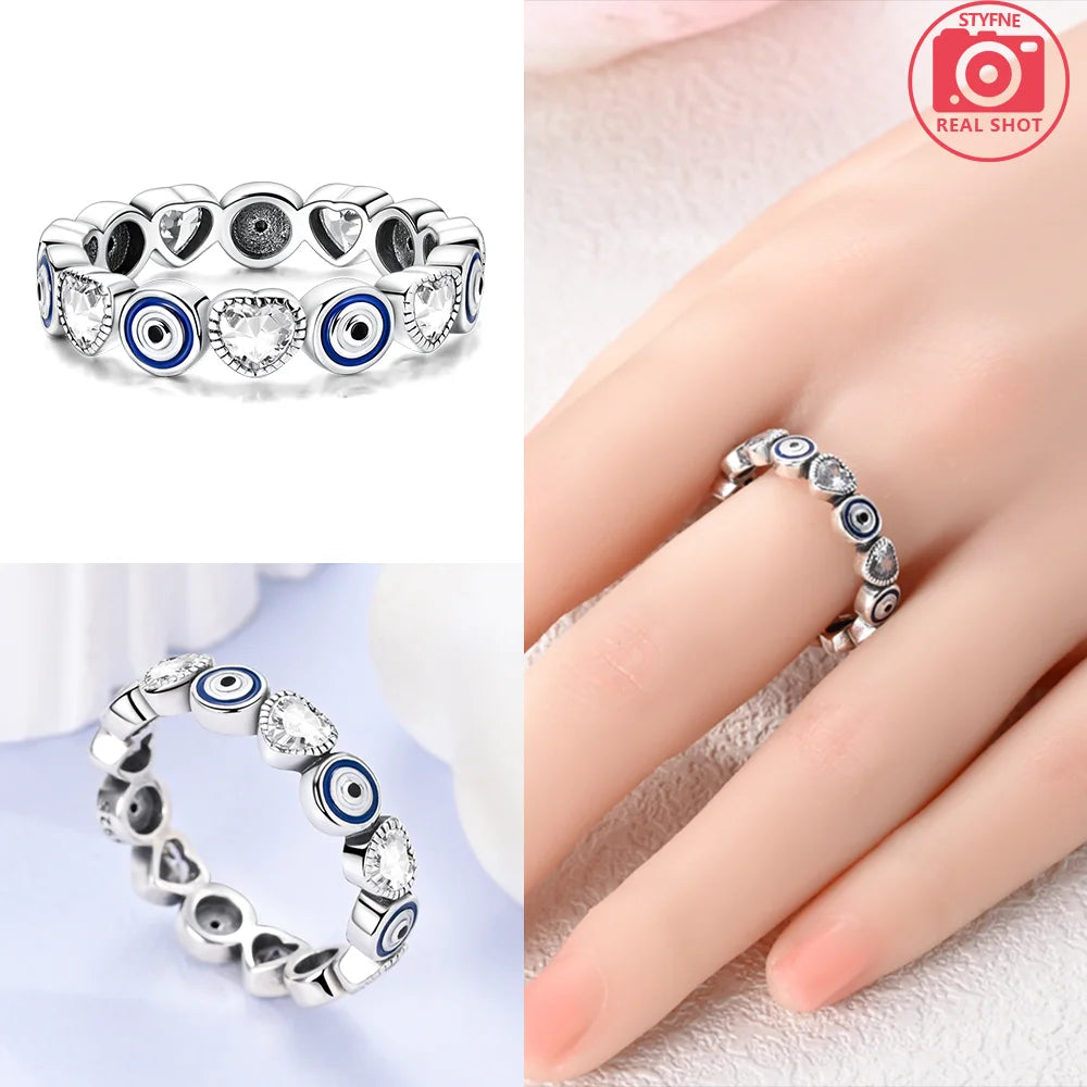 Zircon Blue Crystal Heart Bow Rings