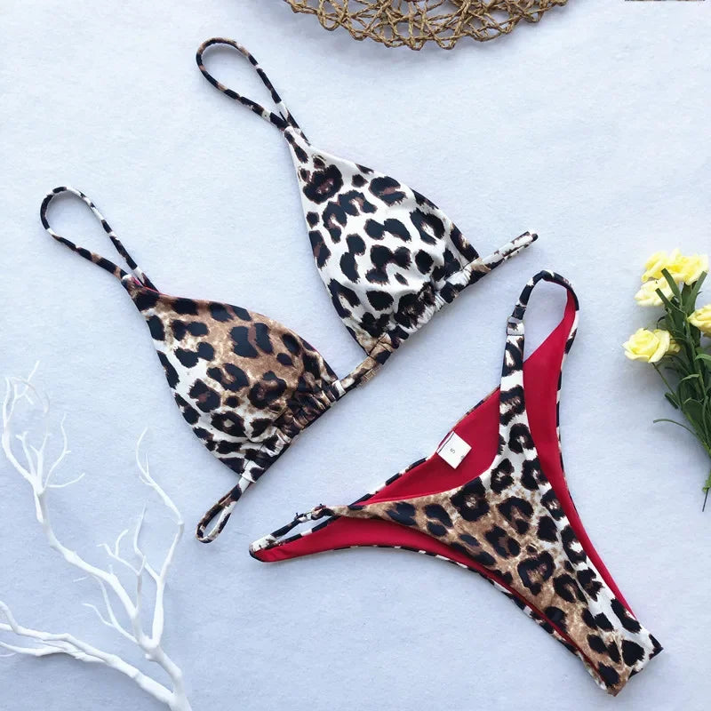 2024 Micro Leopard Bikini Women High Cut Bandage Push Up