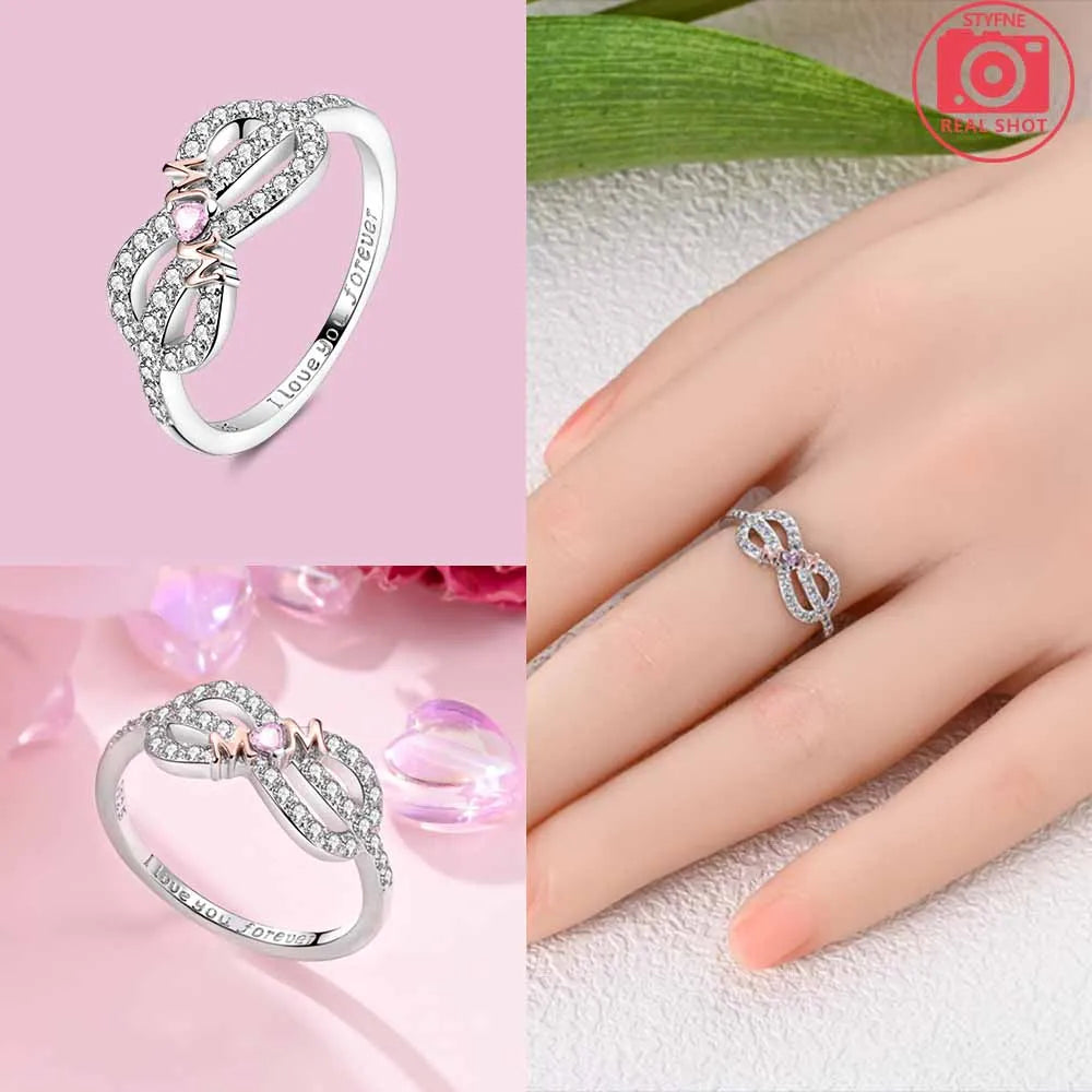 Zircon Blue Crystal Heart Bow Rings