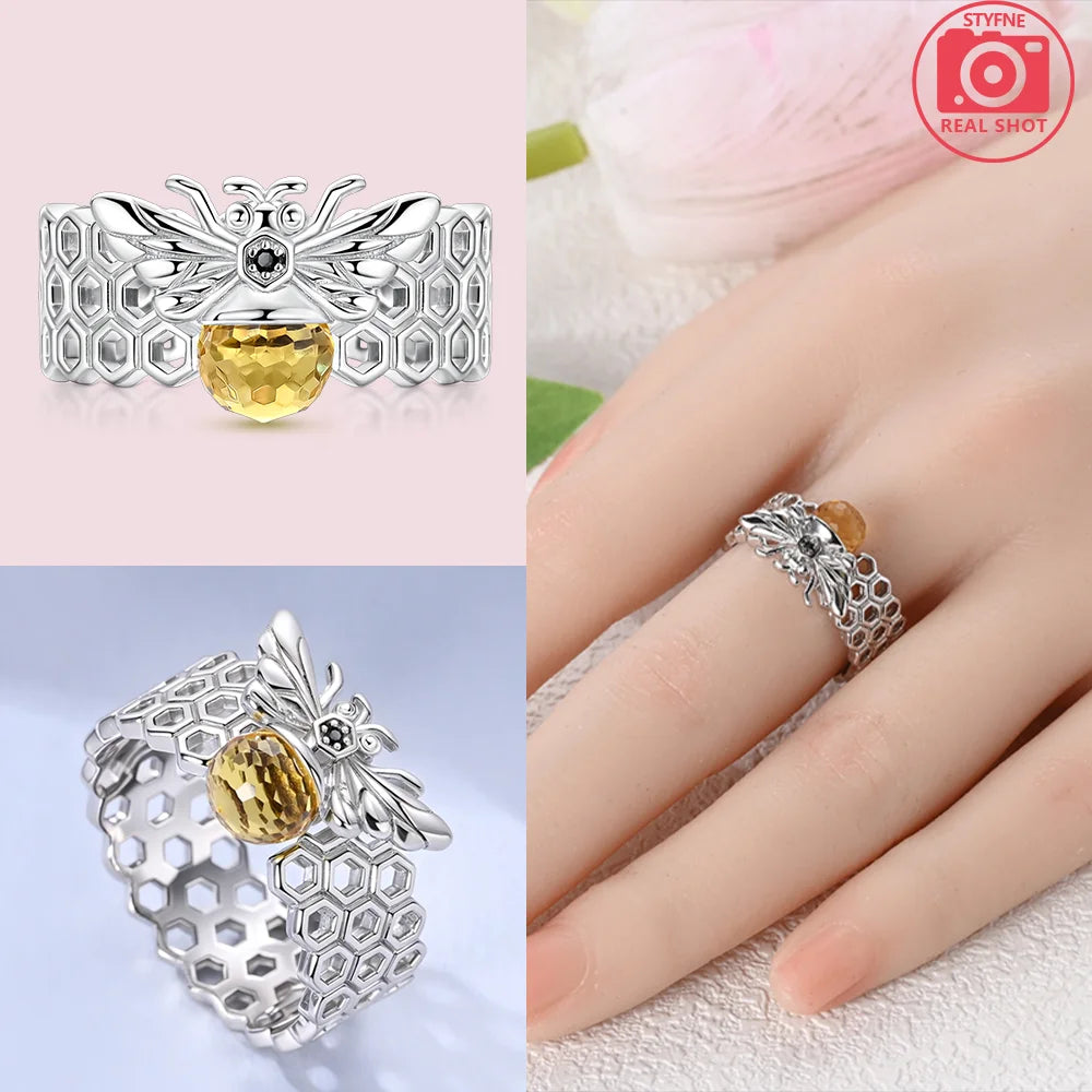 Zircon Blue Crystal Heart Bow Rings