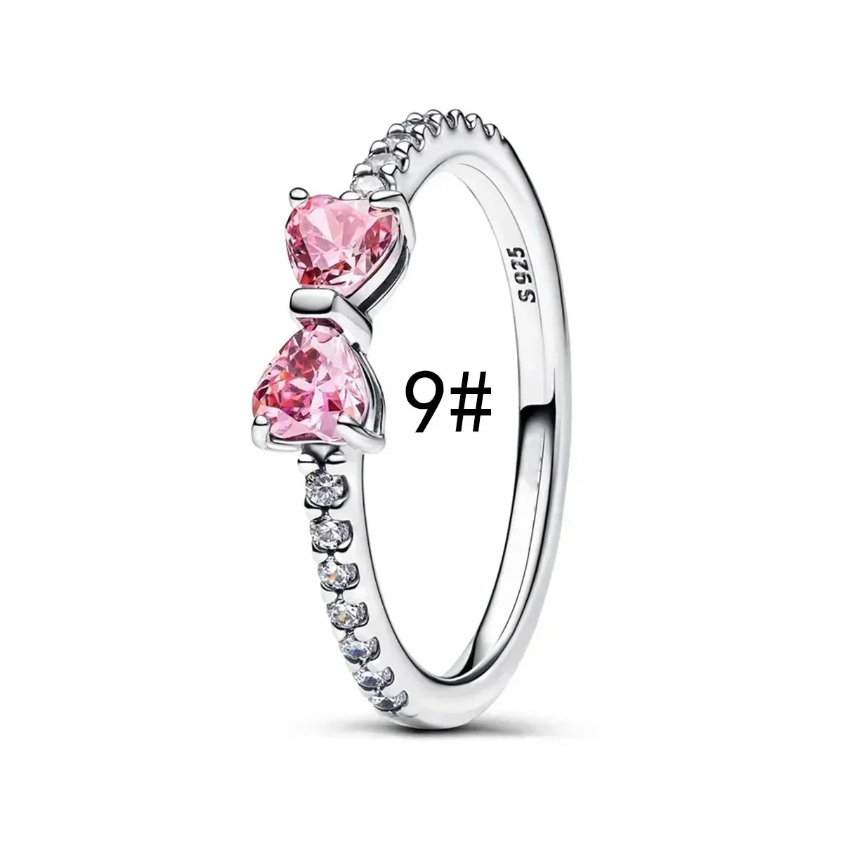 Pink Bow Set Silver Colorful Zircon Ring Earrings