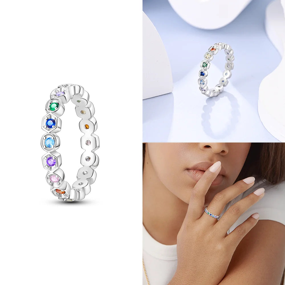 Zircon Blue Crystal Heart Bow Rings