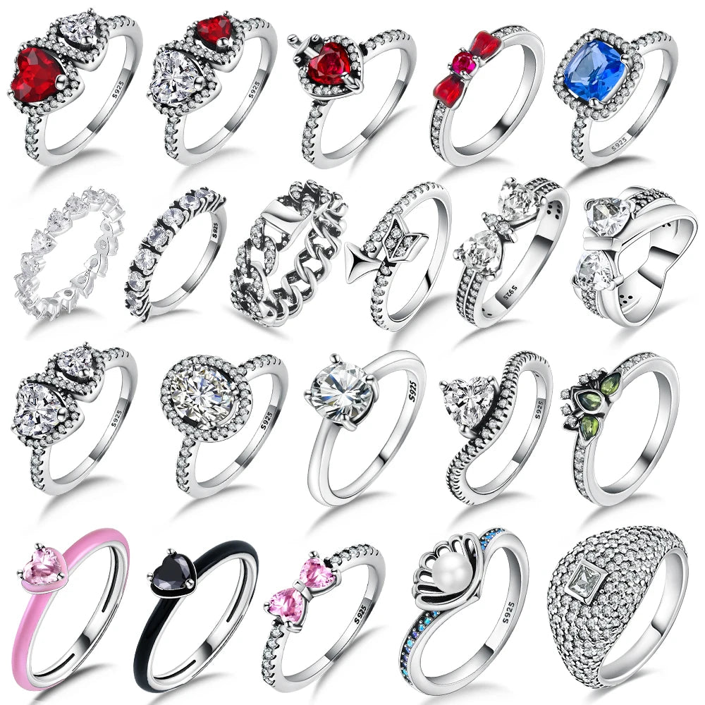Zircon Blue Crystal Heart Bow Rings