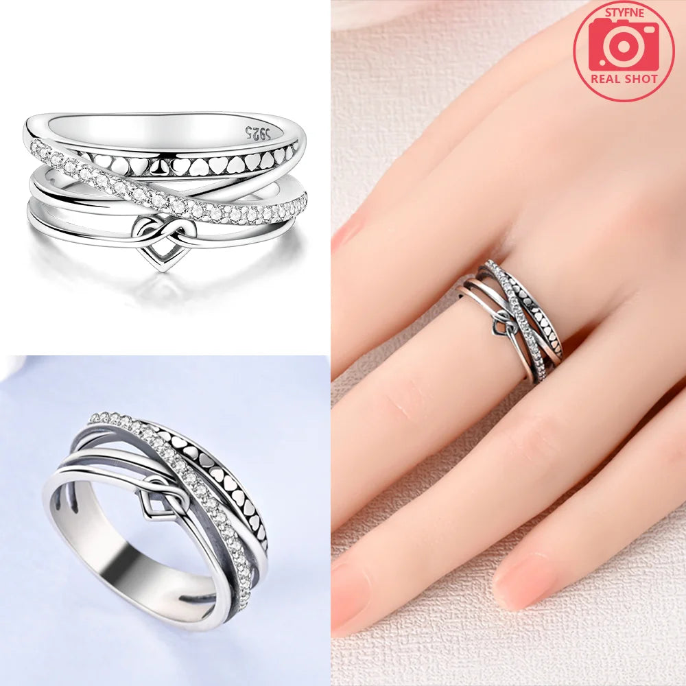Zircon Blue Crystal Heart Bow Rings
