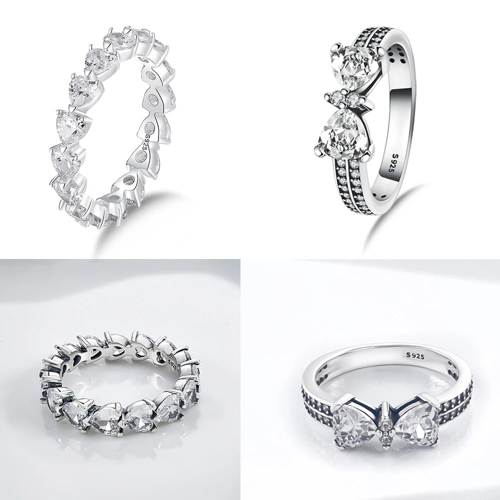 Zircon Blue Crystal Heart Bow Rings
