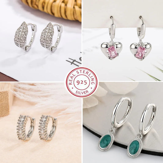Silver Ear Buckles White Zircon Crystal Earrings