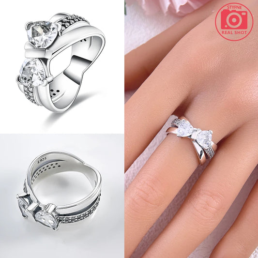 Zircon Blue Crystal Heart Bow Rings