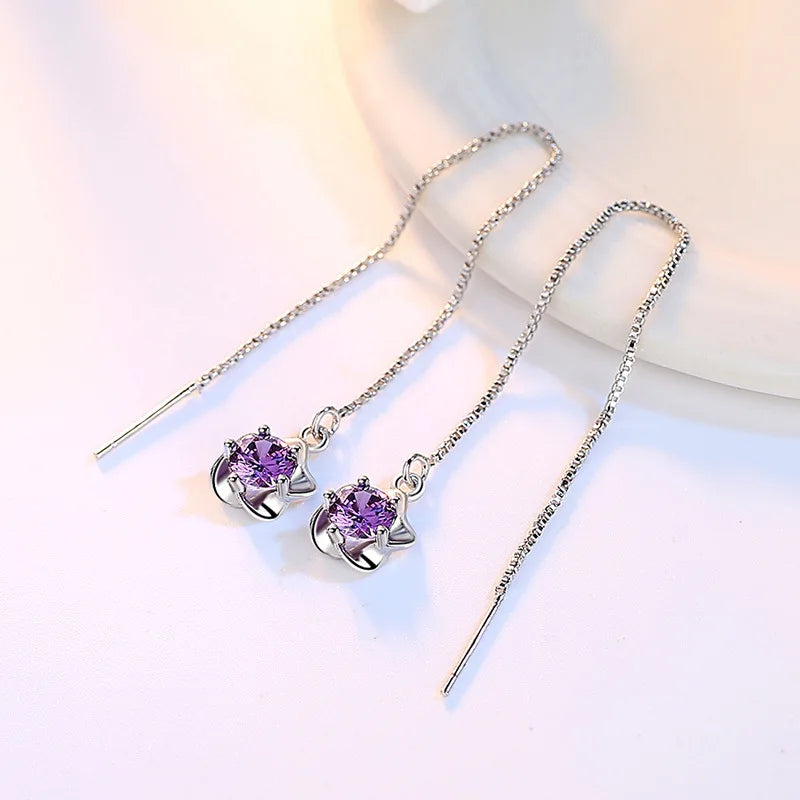 925 Sterling Silver Hoop Earrings Moon Star