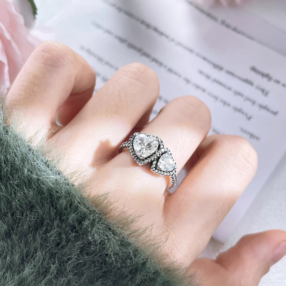 Zircon Blue Crystal Heart Bow Rings