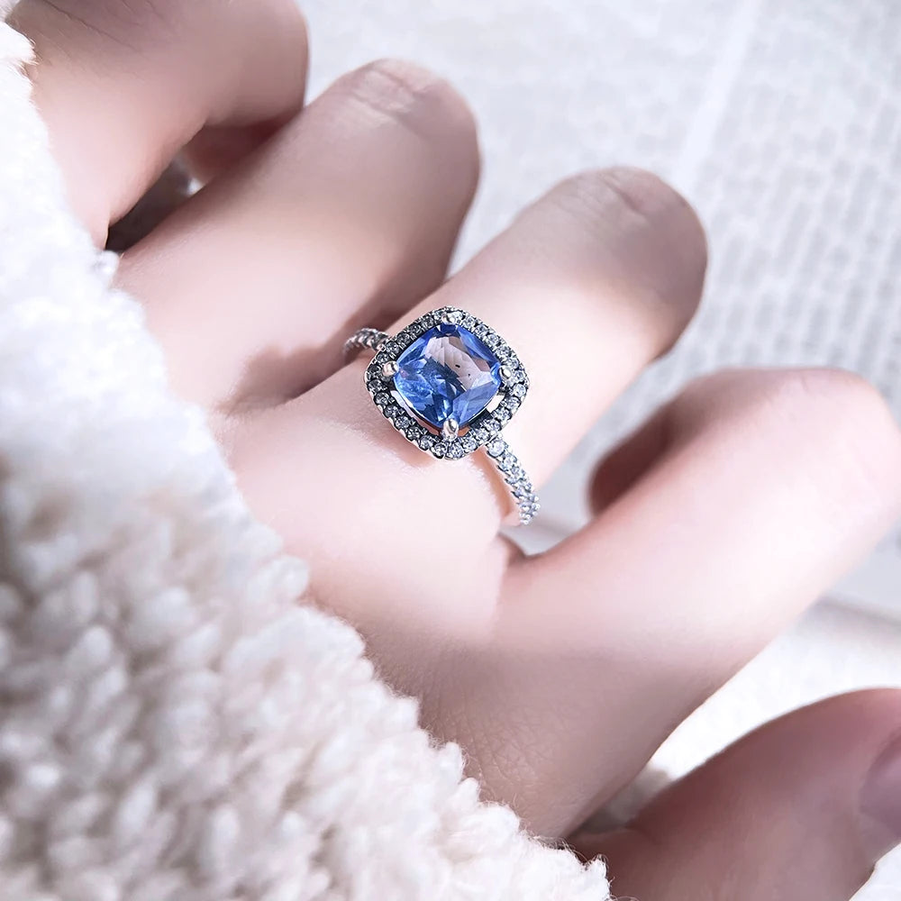 Zircon Blue Crystal Heart Bow Rings