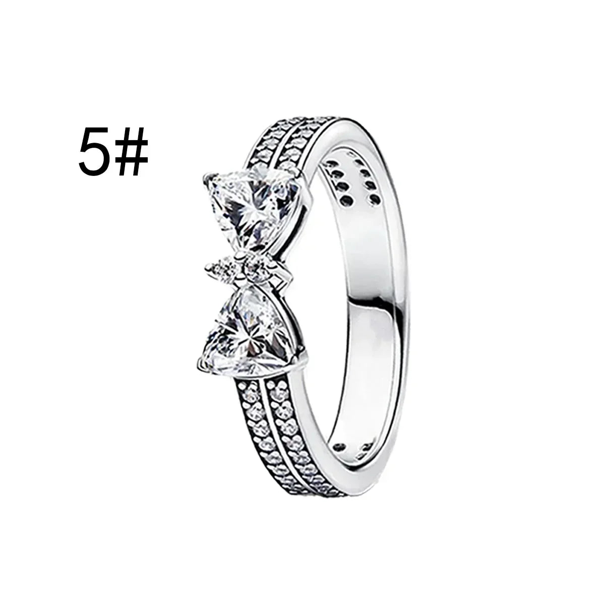 Pink Bow Set Silver Colorful Zircon Ring Earrings
