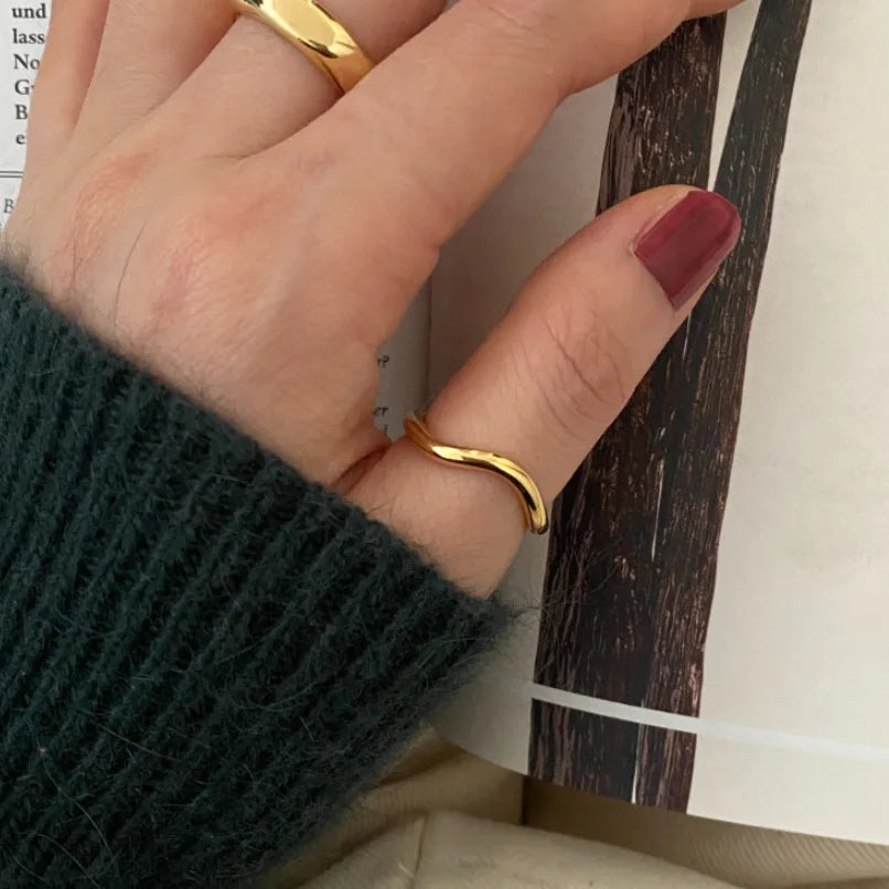 925 Sterling Silver Wavy Line Open Rings For Ladies