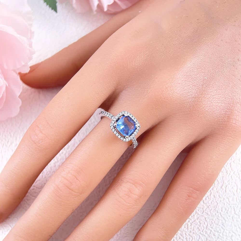 Zircon Blue Crystal Heart Bow Rings