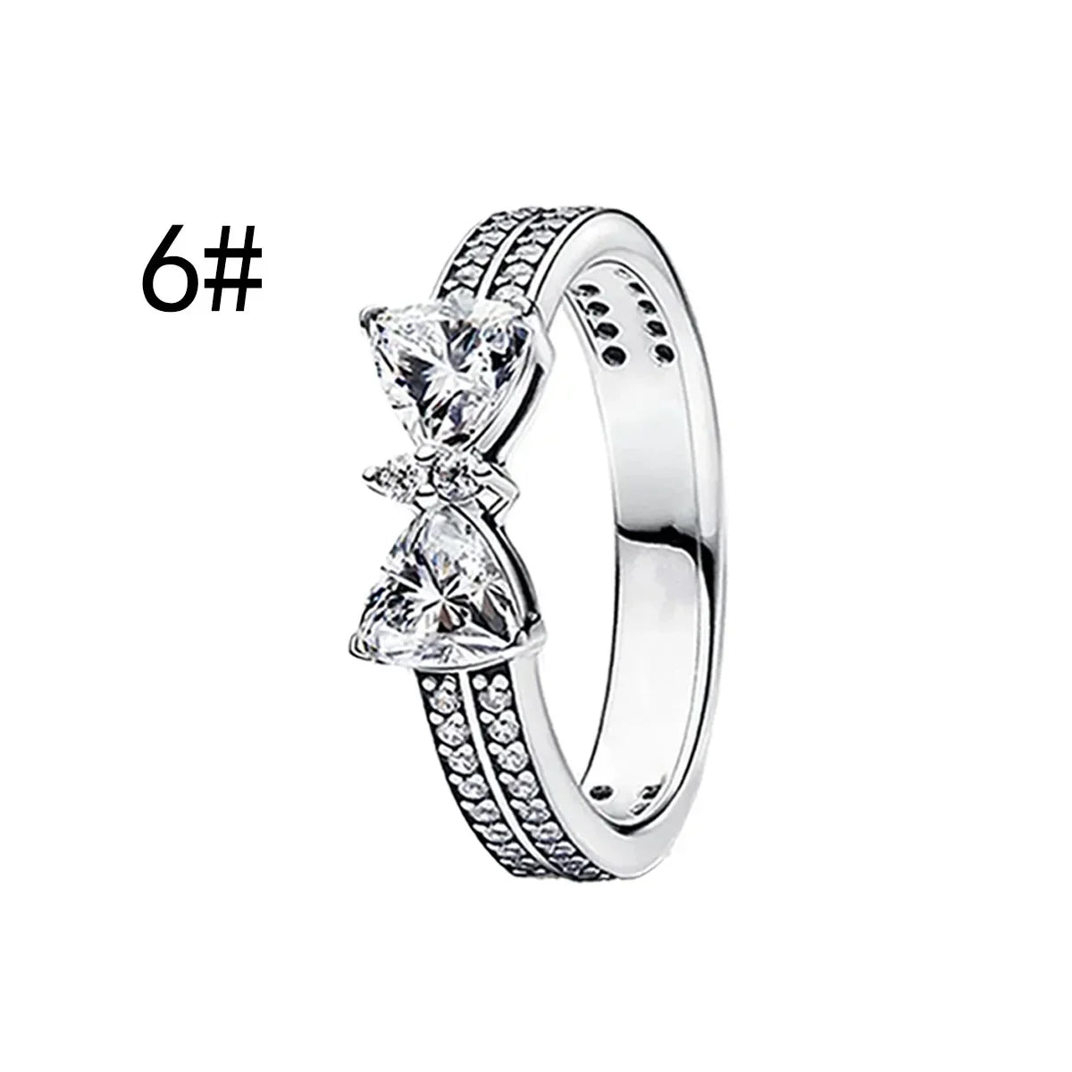 Pink Bow Set Silver Colorful Zircon Ring Earrings