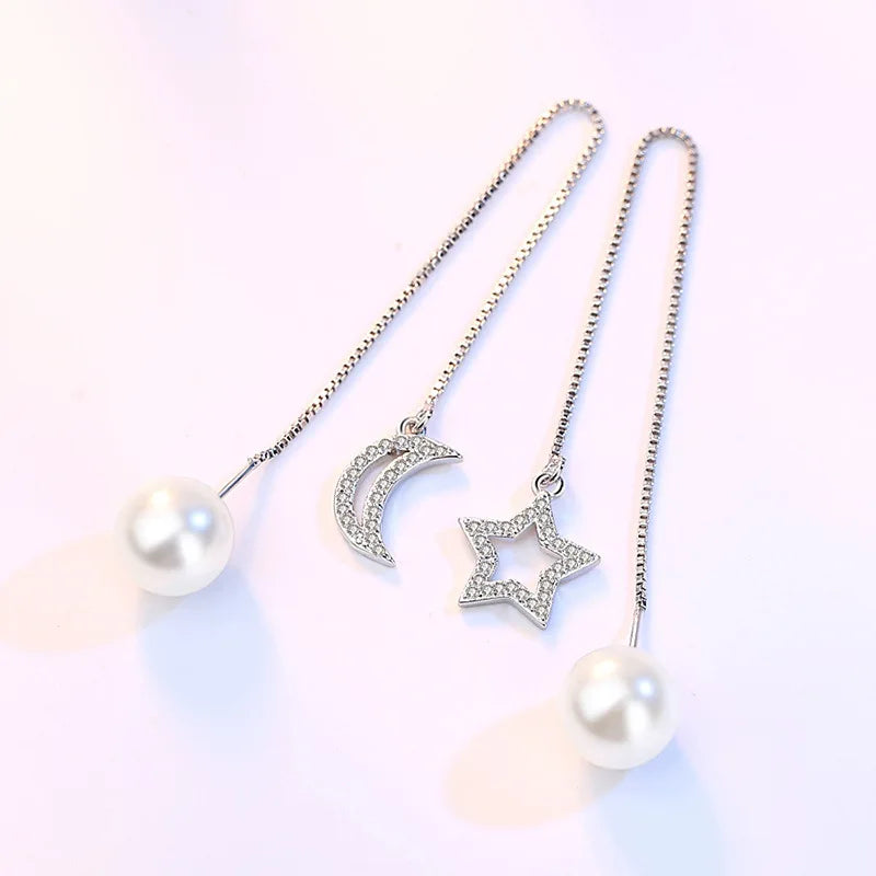 925 Sterling Silver Hoop Earrings Moon Star